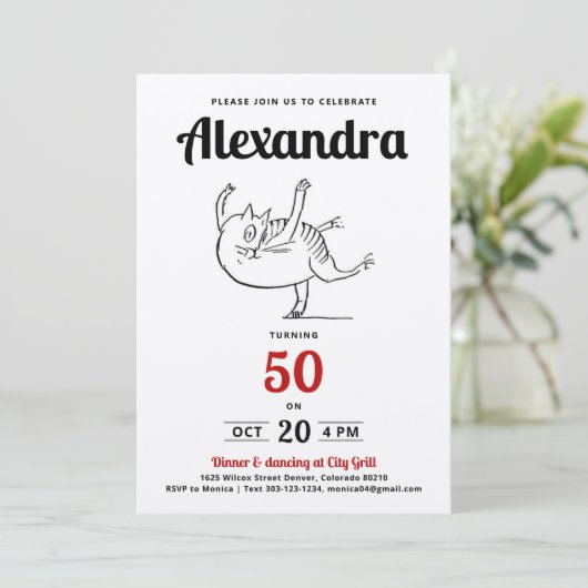 Leuke Rood Zwart Wit Kat Dans 50e Verjaardag Schet Kaart (Staand voorkant)