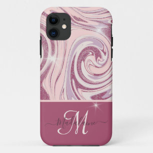 Leuke Roos Gouden Glitter Monogram iPhone Case