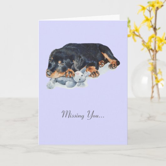 Leuke rottweiler puppy dog met teddy missen je kaart (Gele Bloem)
