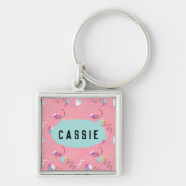 Leuke Roze 1990 Retro Graphics Sleutelhanger