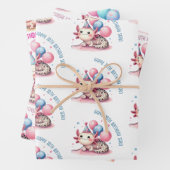 Leuke roze axolotl verjaardagsfeest inpakpapier vel (In situ)