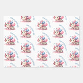 Leuke roze axolotl verjaardagsfeest inpakpapier vel (Voorkant)