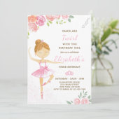 Leuke roze ballerina verjaardag uitnodiging (Staand voorkant)