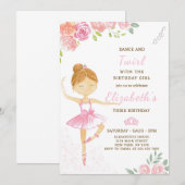 Leuke roze ballerina verjaardag uitnodiging (Voorkant / Achterkant)