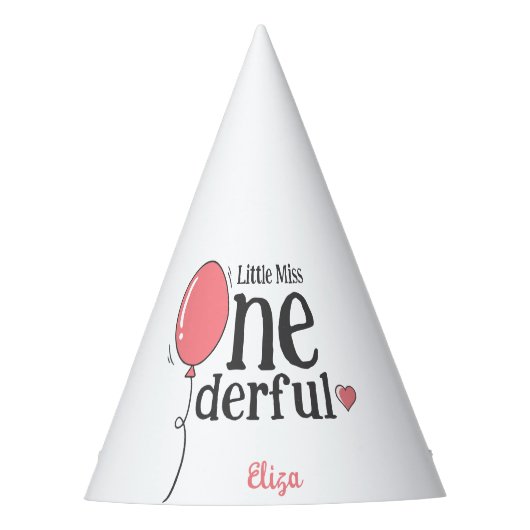 Leuke roze ballon kleine Miss Onederful verjaardag Feesthoedjes (Voorkant)