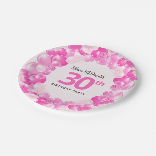 Leuke roze ballonnen Faux Glitter 30ste verjaardag Papieren Bordje (Gekanteld)