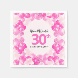 Leuke roze ballonnen Faux Glitter 30ste verjaardag Servet