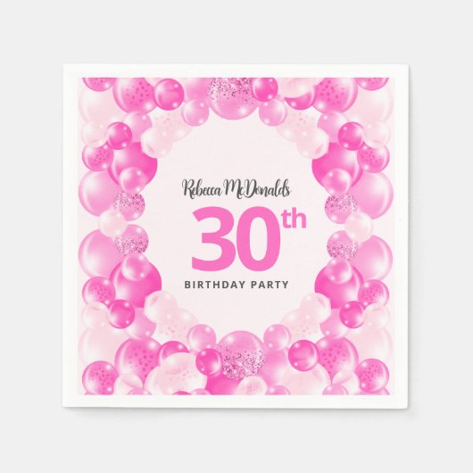 Leuke roze ballonnen Faux Glitter 30ste verjaardag Servet (Voorkant)