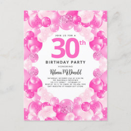 Leuke roze ballonnen Faux Glitter 30ste verjaardag Uitnodiging Briefkaart