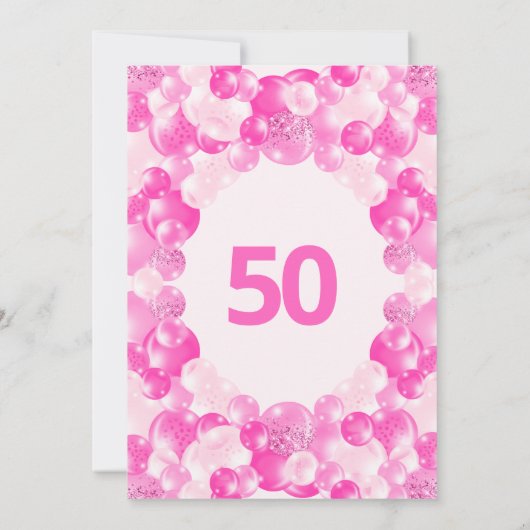 Leuke roze ballonnen Faux Glitter 50ste Verjaardag Kaart (Achterkant)
