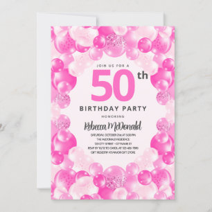 Leuke roze ballonnen Faux Glitter 50ste Verjaardag Kaart