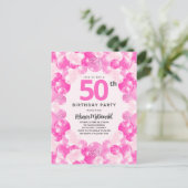 Leuke roze ballonnen Faux Glitter 50ste Verjaardag Uitnodiging Briefkaart (Staand voorkant)