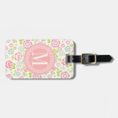 Leuke Roze & Blauwe Girly Gepersonaliseerd Bloemen Bagagelabel (Voorkant horizontaal)