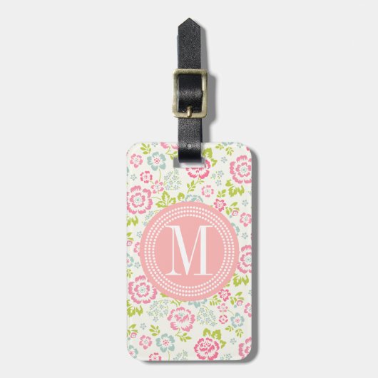 Leuke Roze & Blauwe Girly Gepersonaliseerd Bloemen Bagagelabel (Voorkant verticaal)