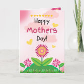 Leuke Roze Bloem Hart Moederdag Kind Maatwerk Kaart (Voorkant)