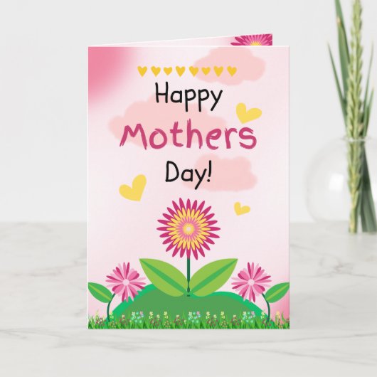 Leuke Roze Bloem Hart Moederdag Kind Maatwerk Kaart (Voorkant)