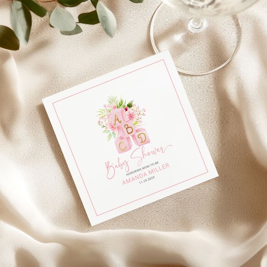 Leuke roze bloem-versierde alfabet blokken servet