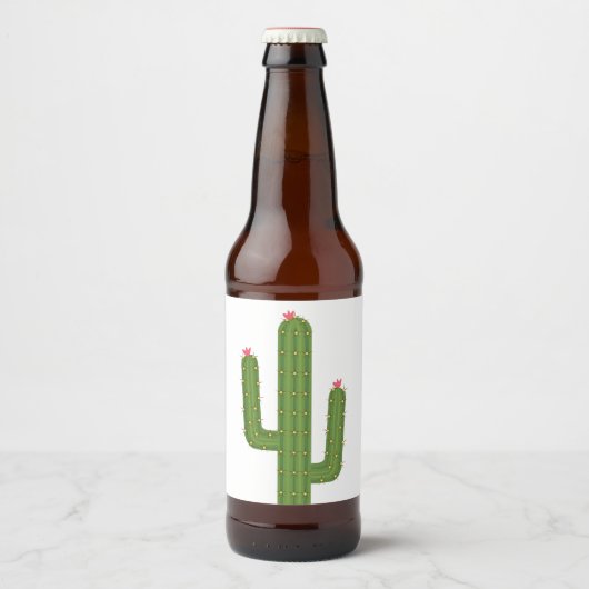Leuke Roze Bloem Zuidwestelijke Groene Cactus Bier Etiket (Voorkant)