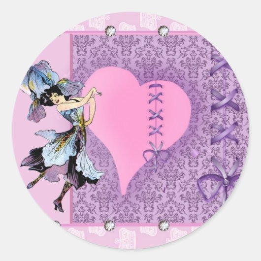 Leuke Roze Bloemen Elf Accessoires - voeg naam toe Ronde Sticker (Voorkant)