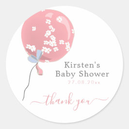 Leuke Roze Bloemige Ballon - Baby Shower Bedankt Ronde Sticker
