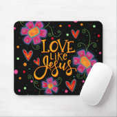 Leuke roze bloemige zwarte liefde als Jezus-inspir Muismat (Met muis)