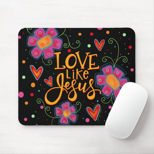 Leuke roze bloemige zwarte liefde als Jezus-inspir Muismat (Met muis)