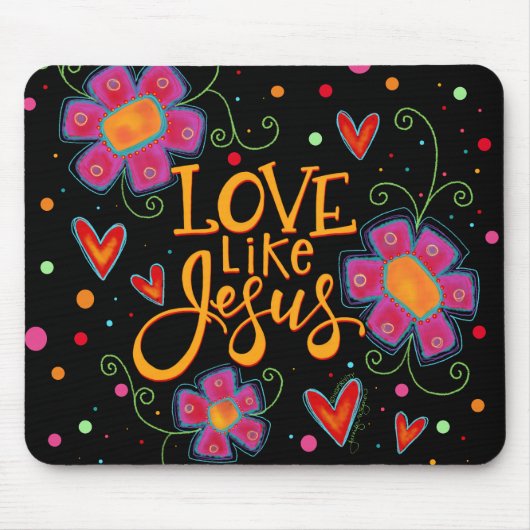 Leuke roze bloemige zwarte liefde als Jezus-inspir Muismat (Voorkant)