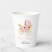 Leuke roze bloemversierde baby kinderwagen papieren bekers (Voorkant)