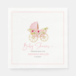 Leuke roze bloemversierde baby kinderwagen servet