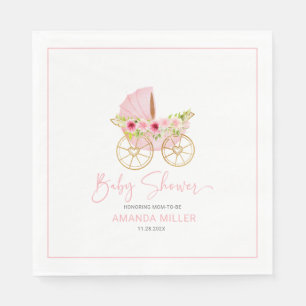 Leuke roze bloemversierde baby kinderwagen servet