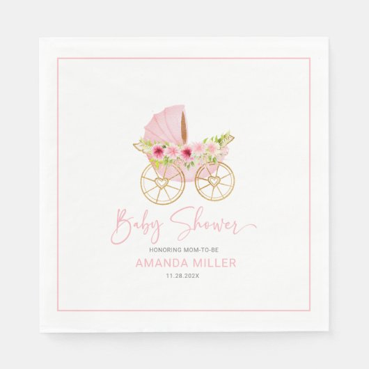 Leuke roze bloemversierde baby kinderwagen servet (Voorkant)