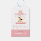 Leuke roze bloemversierde pony carrousel cadeaulabel (Voorkant)