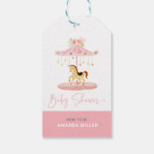 Leuke roze bloemversierde pony carrousel cadeaulabel (Achterkant)