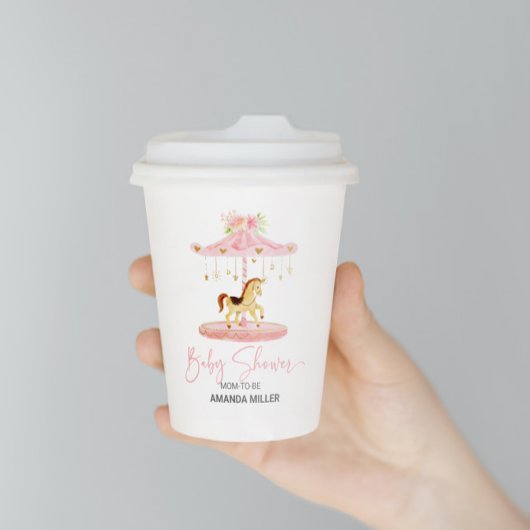 Leuke roze bloemversierde pony carrousel papieren bekers