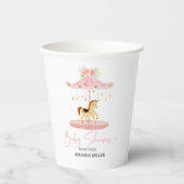 Leuke roze bloemversierde pony carrousel papieren bekers (Voorkant)