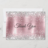 Leuke roze blos zilver namaak glinsterend materiaa bedankkaart (Voorkant)