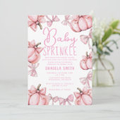 Leuke Roze Bow Little Pumpkin herfst Baby shower Kaart (Staand voorkant)