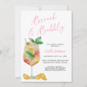 Leuke Roze Brunch en Bruisende Champagne Bruiloft Kaart (Voorkant)