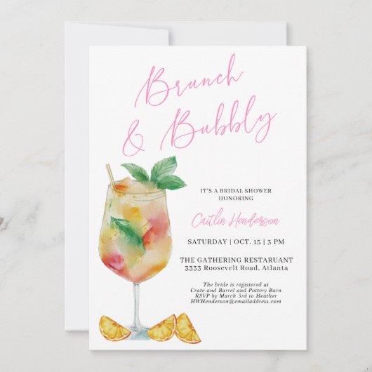Leuke Roze Brunch en Bruisende Champagne Bruiloft  Kaart (Voorkant)