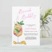 Leuke Roze Brunch en Bruisende Champagne Bruiloft  Kaart (Staand voorkant)