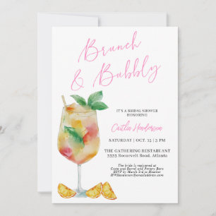 Leuke Roze Brunch en Bruisende Champagne Bruiloft Kaart
