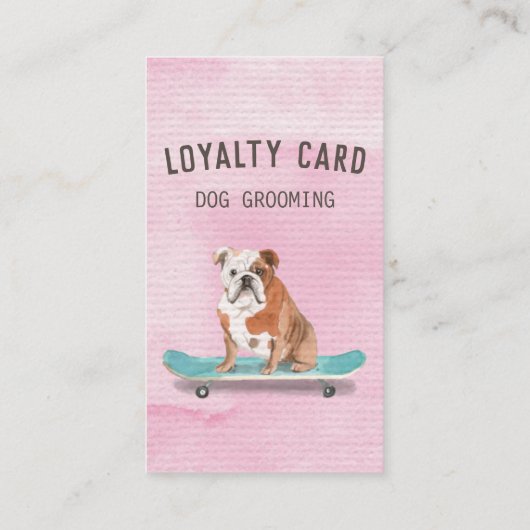 Leuke Roze Bulldog Grooming Loyalty Kaart Visitekaartje (Achterkant)