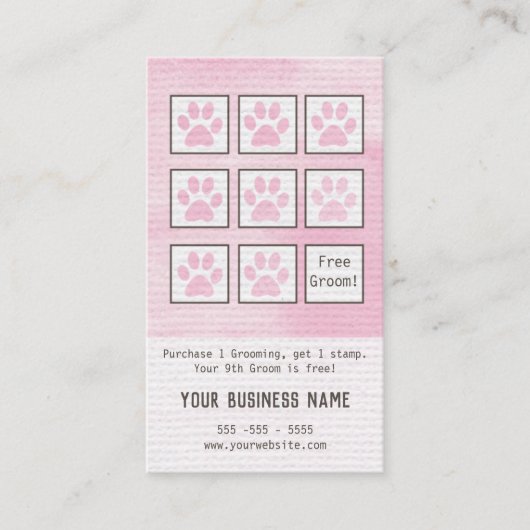 Leuke Roze Bulldog Grooming Loyalty Kaart Visitekaartje (Voorkant)