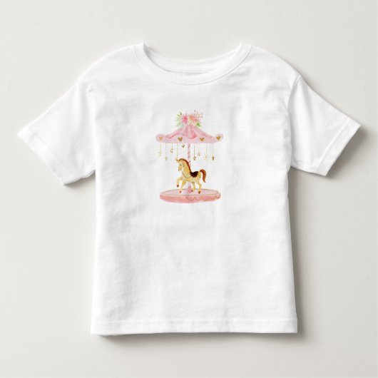 Leuke roze carrousel met een pony illustratie kinder shirts (Voorkant)