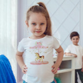 Leuke roze carrousel met een pony illustratie kinder shirts