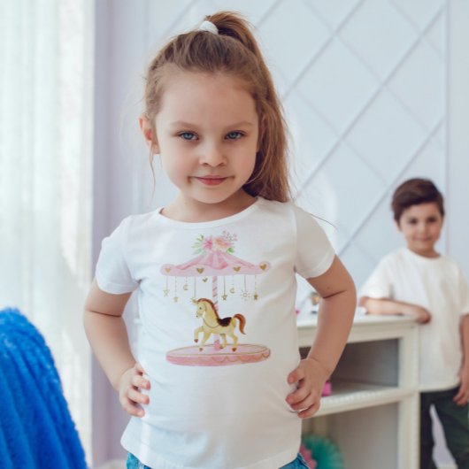 Leuke roze carrousel met een pony illustratie kinder shirts