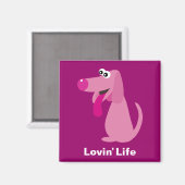 Leuke roze cartoon hond Lovin' Life magneet (Voorkant / Achterkant)