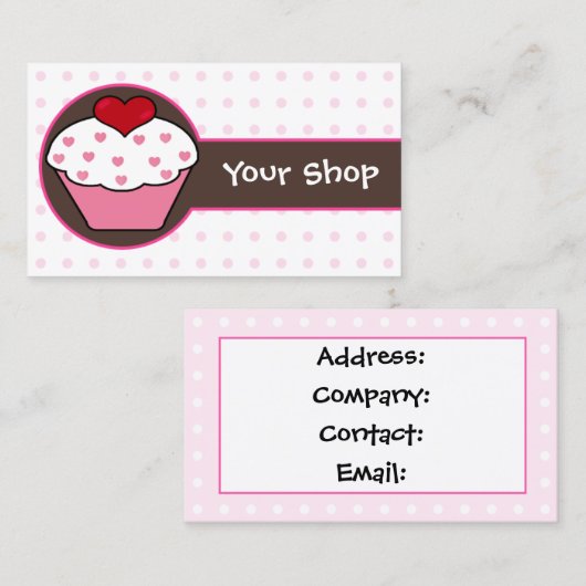 Leuke roze cupcake visitekaartjes (Voorkant / Achterkant)