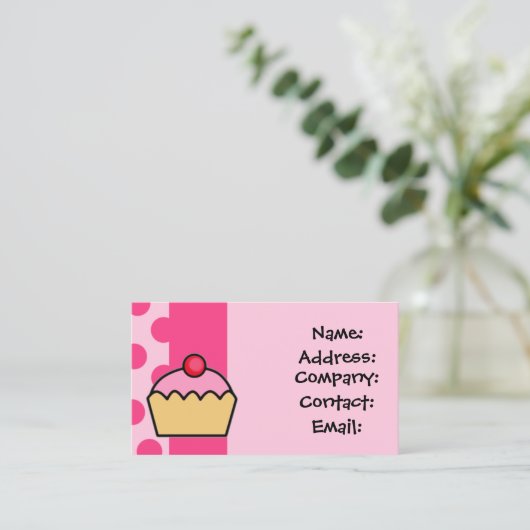 Leuke roze cupcake visitekaartjes (Staand voorkant)