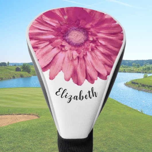 Leuke roze daisy bloem aangepaste naam dames golfheadcover